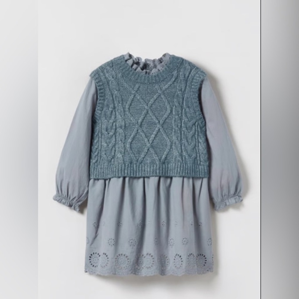 Zara Dusty Blue Knit Vest Overlay Dress